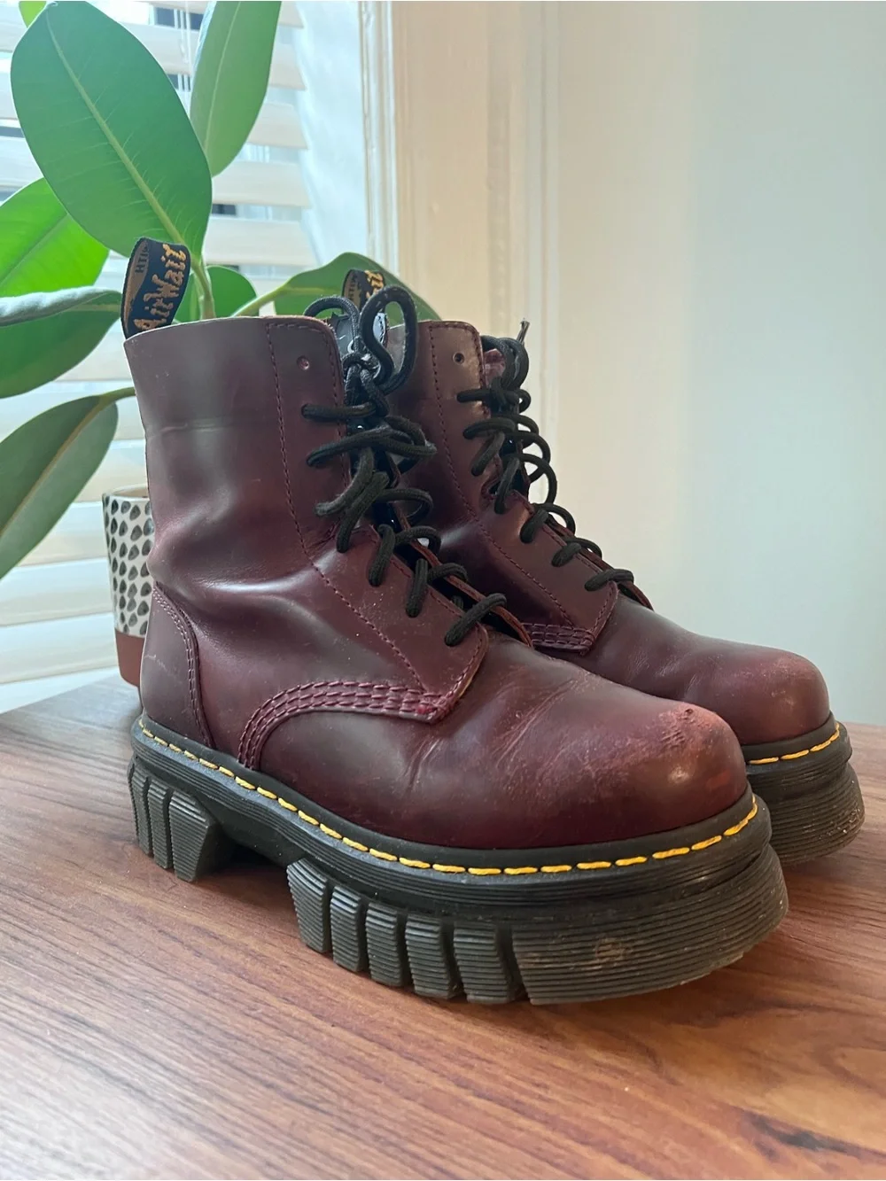 Dr. Martens Audrick 81 Burgundy Leather Lace-Up Platform Boots